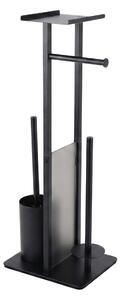 Suport pentru hârtie igienică și perie de toaletă cu raft pentru telefon HYLLA, 65 cm, negru