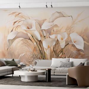 Tapet Crini calla în iarbă uscată, Fototapet Flori, w03843 : Uwalls.ro