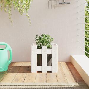 Jardinieră grădină design gard, alb, 30x30x30 cm lemn masiv pin