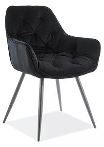 Scaun tapitat modern CHERRY, negru, stofa catifelata/metal, 58x57x87 c