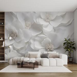 Tapet Flori albe cu petale delicate, aranjate într-un buchet dens, creând un sentiment de, Fototapet 3D, Fototapet 3D Flori, w09053 : Uwalls.ro