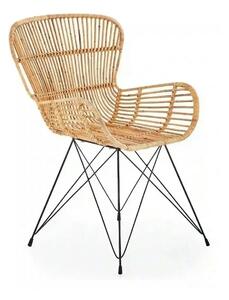 Scaun de gradina K335, bej/negru, rattan natural/otel, 61x63x90x45 cm