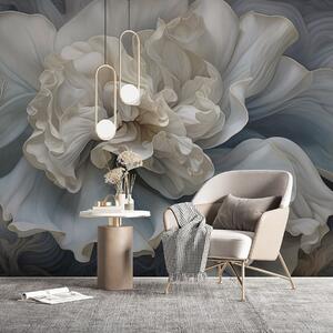 Tapet Abstract floare decorativă mare cu multe petale, moale și delicată, cu nuanțe de albastru și gri în fundal, Fototapet Flori, w09055 : Uwalls.ro