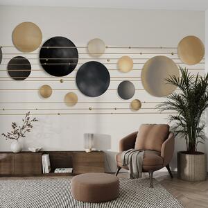 Tapet Design abstract modern cu cercuri texturate în tonuri de alb, galben și gri, conectate prin linii, Fototapet Modern, w09060 : Uwalls.ro