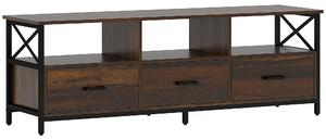 HOMCOM Dulap TV 65" în Stil Industrial cu 3 Sertare și 3 Rafturi Deschise, Dulap TV din Lemn, 147x40x50 cm, Negru | Aosom Romania