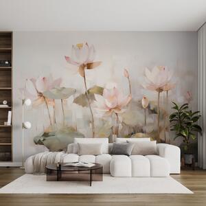 Tapet Delicate flori de lotus pictate cu acrilic, Fototapet Flori, w09067 : Uwalls.ro