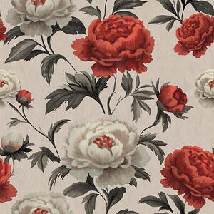 Tapet Peonies în stil retro pe un fundal bej, Tapet flori, a00107 : Uwalls.ro