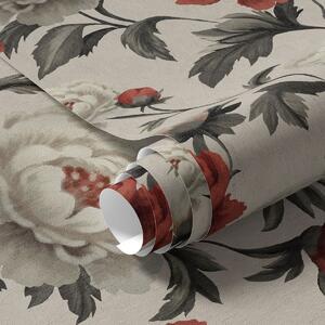 Tapet Peonies în stil retro pe un fundal bej, Tapet flori, a00107 : Uwalls.ro