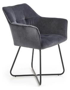 Scaun tapitat K377, gri inchis/negru, stofa catifelata/metal, 60x62x81