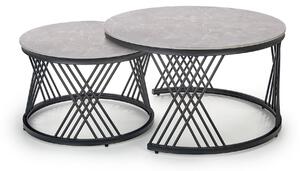 Set 2 masute cafea FLAMINGO, gri cu efect de marmura/negru, ceramica/m