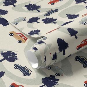 Tapet Funny masini printre copaci pe un fundal crem, Tapet pentru copii, a00119 : Uwalls.ro