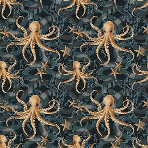 Tapet Octopus pe un fundal albastru închis, Tapet pentru copii, Tapet pentru fete, a00120v1 : Uwalls.ro