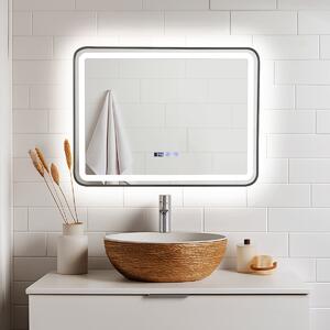 Oglindă de baie cu iluminare LED și funcție anti-ceață - Ramă argintie 80x60 cm