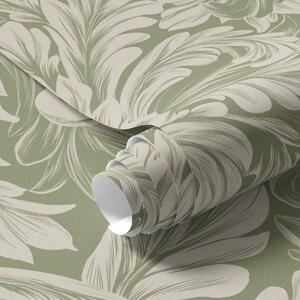 Tapet Baroc cu frunze crem pe fundal verde, Tapet flori, a00135 : Uwalls.ro