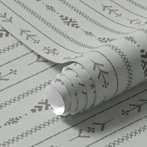 Tapet Motiv etnic cu modele în culorile gri și mentă, Tapet geometrie, Tapet dungi, a00138 : Uwalls.ro
