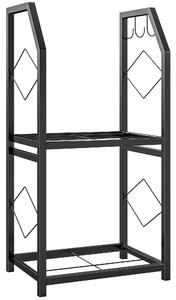 Outsunny Suport de Lemne din Oțel pe 2 Nivele cu 3 Cârlige Laterale 41x30x81cm Negru | Aosom Romania
