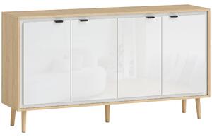 HOMCOM Bufet Modern cu 4 Uși și Raft Reglabil 141x35x77cm Alb și Stejar | Aosom Romania