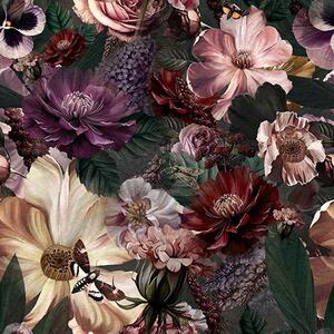 Tapet Imprimeu floral artistic în culori închise, Tapet stil englezesc, a00147 : Uwalls.ro