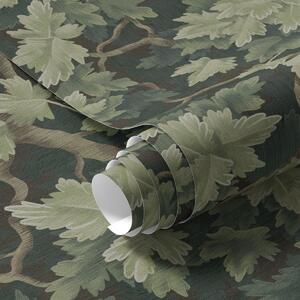 Tapet Frunze de stejar pe fundal verde, Tapet flori, a00151 : Uwalls.ro