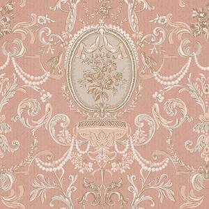 Tapet Ornament baroc cu flori pe fundal roz, Tapet în stil francez, a00160 : Uwalls.ro