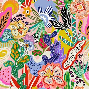 Tapet Imprimeu floral abstract în stil pop art, Tapet flori, a00167 : Uwalls.ro