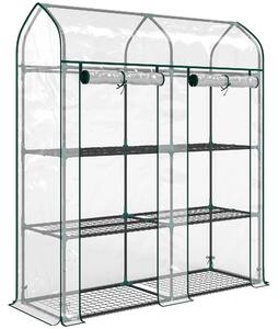 Outsunny Seră pentru Balcon cu 3 Rafturi și 2 Uși Rulabile, Cadru din Oțel și Husă PVC, 143x46x165 cm, Transparentă | Aosom Romania