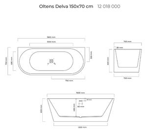 Oltens Delva cadă de perete 150x70 cm ovală alb 12018000