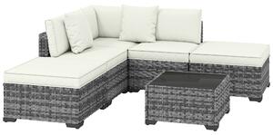 Outsunny Set Mobilier de Grădină din Ratan, 6 Piese, Fotoliu Colțar, Canapele fără Brațe, Suporturi pentru Picioare și Măsuță, Gri Amestecat | Aosom Romania