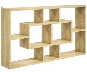 HOMCOM Raft de Perete cu 8 Compartimente, 85 x 14,5 x 47,5 cm, Max. 20 kg, din Lemn, pentru Living, Stejar | Aosom Romania