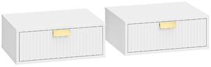 HOMCOM Set 2 noptiere suspendate cu sertar ondulat, pentru dormitor și living, 40x30x15 cm, alb | Aosom Romania