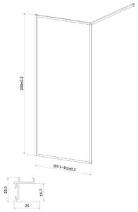 Cersanit Larga perete cabină de duș walk-in 90 cm crom luciu/sticla transparentă S932-135