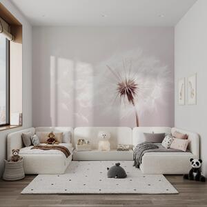 Tapet Compoziție florală modernă, moale, cu un cap de păpădie complet înflorit și semințe plutitoare, așezate, Fototapet Flori, w03939v2 : Uwalls.ro
