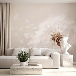 Tapet Compoziție florală modernă, moale, cu un cap de păpădie complet înflorit și semințe plutitoare, așezate, Fototapet Natură, w03939 : Uwalls.ro