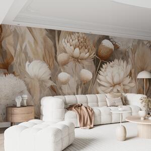 Tapet Boho Harmony: Flori texturate în tonuri de bej și crem, Fototapet Flori, w09121 : Uwalls.ro