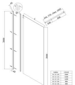 Invena perete cabină de duș walk-in 100 cm crom luciu/sticla transparentă AK-32-1046