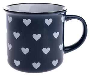 Cană din ceramică, albastră cu inimioare albe, 400 ml