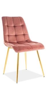 Scaun tapitat stofa catifelata CHIC, roz/auriu, 50x58x88 cm