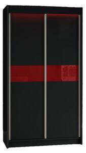 Dulap cu uși glisante ALEXA + Amortizor, negru/sticlă roșie, 120x216x61