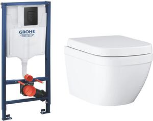 Set vas WC Grohe Euro Ceramic 39554000, cadru ascuns cu buton de acționare Grohe Solido 38811KF0