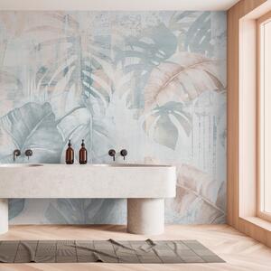 Tapet Frunze tropicale în stil grunge, Fototapet Natură, Fototapet Foi de palmier, w03956 : Uwalls.ro