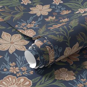 Tapet Model floral albastru închis în stil vintage, Tapet stil englezesc, a00183 : Uwalls.ro