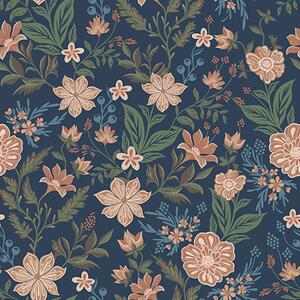 Tapet Model floral albastru închis în stil vintage, Tapet stil englezesc, a00183 : Uwalls.ro