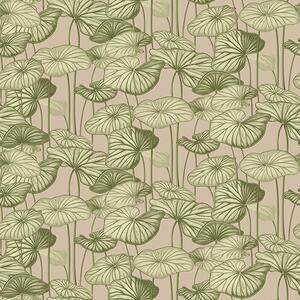 Tapet Grafic frunze de lotus în stil retro pe un fundal bej, Tapet flori, a00188 : Uwalls.ro