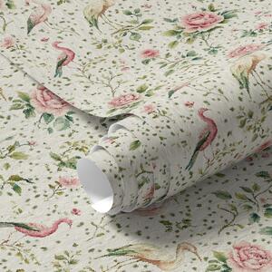 Tapet Trandafiri roz pastel și păsări în stil shabby chic, Tapet stil englezesc, a00201 : Uwalls.ro