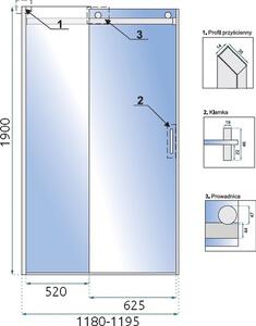 Rea Nixon-2 uși de duș 120 cm culisantă crom luciu/sticlă transparentă REA-K5003