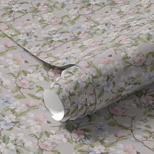 Tapet Diagonală florală pastelată în stilul textilelor renascentiste, Tapet flori, a00205 : Uwalls.ro