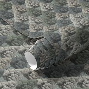 Tapet Geometric model de pădure cu copaci în culori verzi, Tapet natura, a00209 : Uwalls.ro