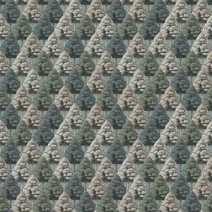 Tapet Geometric model de pădure cu copaci în culori verzi, Tapet natura, a00209 : Uwalls.ro