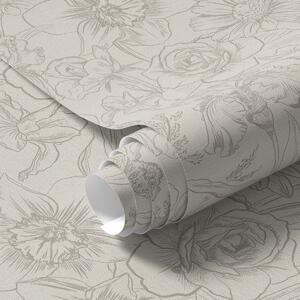 Tapet Contour flori pe un fundal crem, model floral delicat, Tapet rustic, a00218 : Uwalls.ro