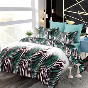 Lenjerie de pat, 2 persoane, finet, 6 piese, alb verde negru, cu dungi tip zebra, LFN269